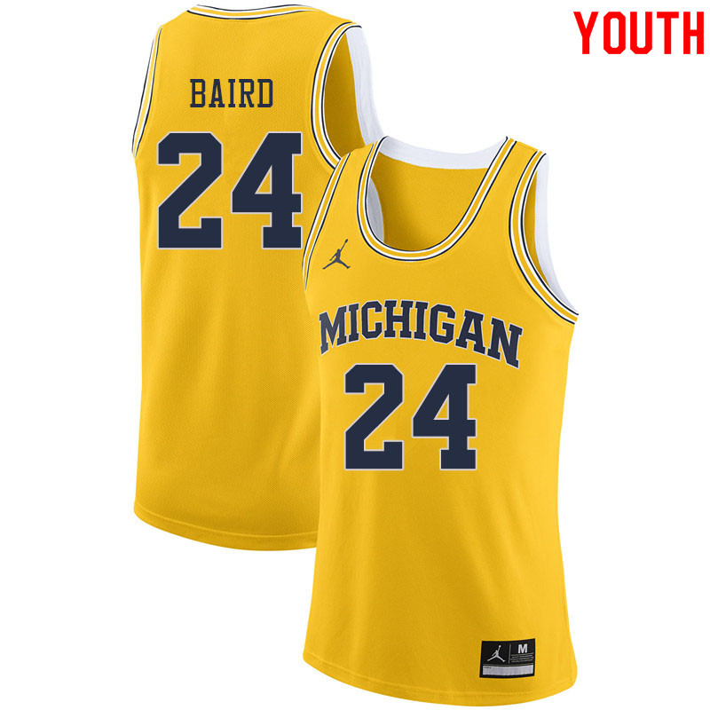 Jordan Brand Youth #24 C.J. Baird Michigan Wolverines College Basketball Jerseys Sale-Yellow - Click Image to Close